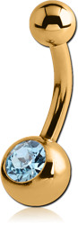 GOLD PVD COATED SURGICAL STEEL GRADE 316L PREMIUM CRYSTAL JEWELED MINI NAVEL BANANA