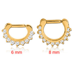 GOLD PVD COATED SURGICAL STEEL GRADE 316L JEWELED ROUND PRONG SET HINGED SEPTUM CLICKER