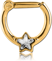 GOLD PVD COATED SURGICAL STEEL GRADE 316L STAR JEWELED HINGED SEPTUM CLICKER