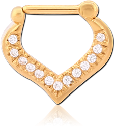 STERLING 925 SILVER GOLD PLATED JEWELED HINGED SEPTUM CLICKER