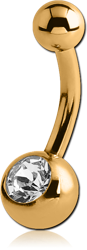 GOLD PVD COATED TITANIUM ALLOY VALUE CRYSTAL JEWELED MINI NAVEL BANANA