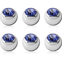 PACK OF 6 SURGICAL STEEL GRADE 316L PREMIUM CRYSTAL JEWELED BALLS