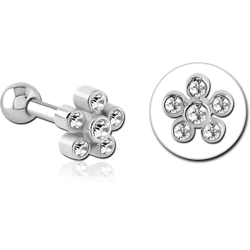 SURGICAL STEEL GRADE 316L JEWELED TRAGUS MICRO BARBELL - FLOWER