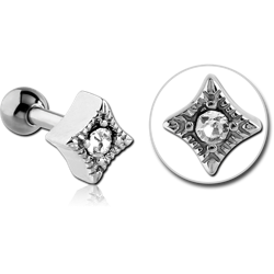 SURGICAL STEEL GRADE 316L JEWELED RHOMBUS TRAGUS MICRO BARBELL