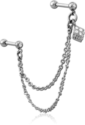 SURGICAL STEEL GRADE 316L JEWELED TRAGUS MICRO BARBELLS CHAIN LINKED - RUBIK