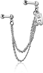 SURGICAL STEEL GRADE 316L JEWELED TRAGUS MICRO BARBELLS CHAIN LINKED - MUSIC NOTE