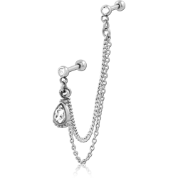 SURGICAL STEEL GRADE 316L JEWELED TRAGUS MICRO BARBELLS CHAIN LINKED