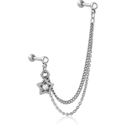 SURGICAL STEEL GRADE 316L JEWELED TRAGUS MICRO BARBELLS CHAIN LINKED