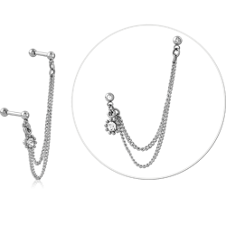 SURGICAL STEEL GRADE 316L JEWELED TRAGUS MICRO BARBELLS CHAIN LINKED
