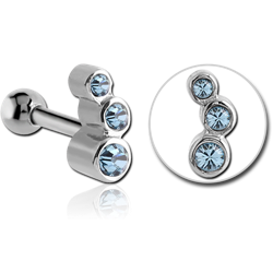 SURGICAL STEEL GRADE 316L TRIPLE JEWELED TRAGUS MICRO BARBELL