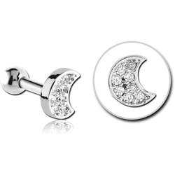 SURGICAL STEEL GRADE 316L JEWELED TRAGUS MICRO BARBELL - CRESCENT