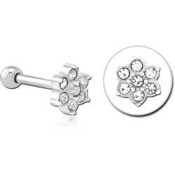 SURGICAL STEEL GRADE 316L JEWELED TRAGUS MICRO BARBELL - FLOWER