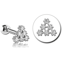 SURGICAL STEEL GRADE 316L JEWELED TRAGUS MICRO BARBELL - SNOWFLAKE