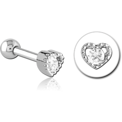SURGICAL STEEL GRADE 316L JEWELED TRAGUS MICRO BARBELL - HEART