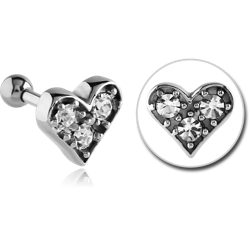 SURGICAL STEEL GRADE 316L JEWELED TRAGUS MICRO BARBELL - HEART