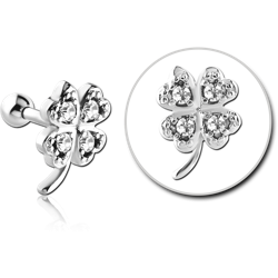 SURGICAL STEEL GRADE 316L JEWELED TRAGUS MICRO BARBELL - SHAMROCK
