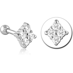 SURGICAL STEEL GRADE 316L JEWELED TRAGUS MICRO BARBELL - RHOMBUS