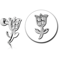 SURGICAL STEEL GRADE 316L JEWELED TRAGUS MICRO BARBELL - FLOWER