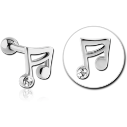 SURGICAL STEEL GRADE 316L JEWELED TRAGUS MICRO BARBELL - MUSIC NOTE