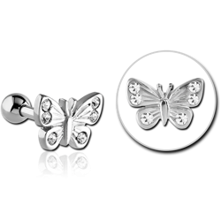 SURGICAL STEEL GRADE 316L BUTTERFLY JEWELED TRAGUS BARBELL