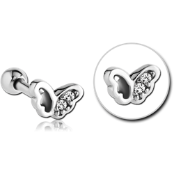 SURGICAL STEEL GRADE 316L JEWELED TRAGUS MICRO BARBELL - BUTTERFLY