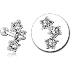 SURGICAL STEEL GRADE 316L JEWELED TRAGUS MICRO BARBELL - THREE STARS