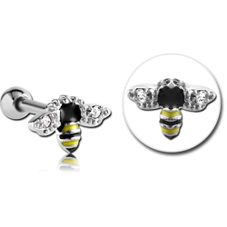 SURGICAL STEEL GRADE 316L JEWELED TRAGUS MICRO BARBELL - BEE