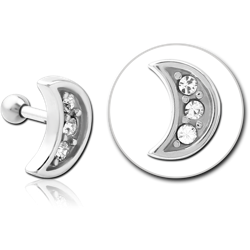 SURGICAL STEEL GRADE 316L JEWELED TRAGUS MICRO BARBELL - CRESCENT