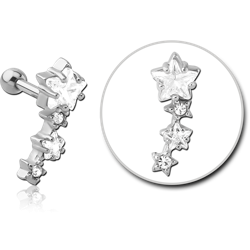 SURGICAL STEEL GRADE 316L JEWELED TRAGUS MICRO BARBELL - STARS