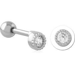 SURGICAL STEEL GRADE 316L TRAGUS MICRO BARBELL BEZEL SET GEM MILGRAIN EDGE