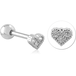 316L SURGICAL STEEL GRADE 316L BARBELL HEART PAVÉ CLUSTER CLEAR GEMS BEADED EDGE