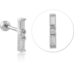 316L SURGICAL STEEL GRADE 316L BARBELL VERTICAL BAR BAGUETTE AND ROUND CLEAR GEMS