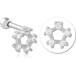 316L SURGICAL STEEL GRADE 316L BARBELL OPEN CIRCLE SIX CLEAR GEM CLUSTER