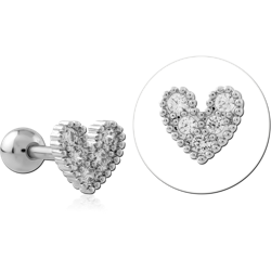 316L SURGICAL STEEL GRADE 316L BARBELL OPEN HEART PAVÉ CLEAR GEM CLUSTER