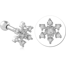 316L SURGICAL STEEL GRADE 316L BARBELL SNOWFLAKE CLEAR GEM CLUSTER STARBURST DESIGN