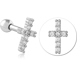 316L SURGICAL STEEL GRADE 316L BARBELL CROSS CLEAR GEM VERTICAL AND HORIZONTAL BARS