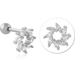 316L SURGICAL STEEL GRADE 316L BARBELL MARQUISE GEM OPEN PETAL WREATH FLOWER DESIGN