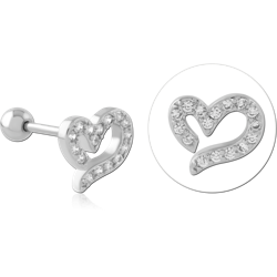 316L SURGICAL STEEL GRADE 316L BARBELL PAVE GEM OPEN HEART SWIRL OUTLINE DESIGN