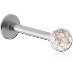 SURGICAL STEEL GRADE 316L MICRO LABRET WITH EPOXY COATED CRYSTALINE JEWELED BALL