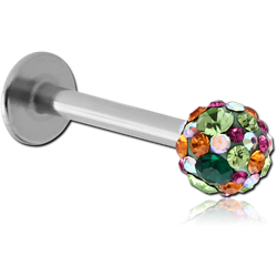 SURGICAL STEEL GRADE 316L MICRO LABRET WITH EPOXY COATED CRYSTALINE JEWELED BALL