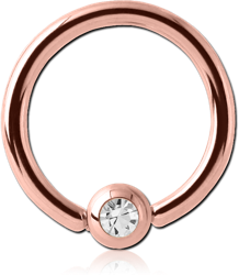 ROSE GOLD PVD COATED SURGICAL STEEL GRADE 316L JEWELED BALL CLOSURE RING WITH OPTIMA CRYSTAL