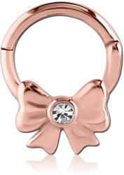 ROSE GOLD PVD COATED SURGICAL STEEL GRADE 316L ROUND JEWELED BALL CLOSURE RING - BOW