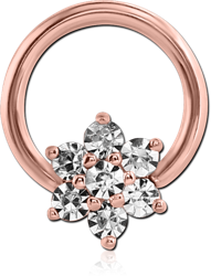ROSE GOLD PVD COATED SURGICAL STEEL GRADE 316L ROUND PRONG SET JEWELED BALL CLOSURE RING