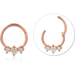 Rose Gold PVD Coated Surgical Steel Grade 316L Round Jeweled Hinged Segment Ring