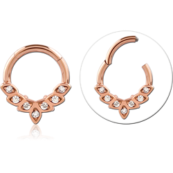 Rose Gold PVD Coated Surgical Steel Grade 316L Round Jeweled Hinged Segment Ring