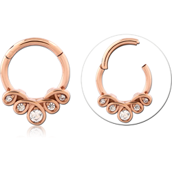 Rose Gold PVD Coated Surgical Steel Grade 316L Jeweled Hinged Segment Ring