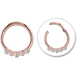ROSE GOLD PVD COATED SURGICAL STEEL GRADE 316L ROUND JEWELED HINGED SEPTUM RING