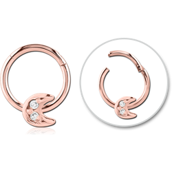 Rose Gold PVD Coated Surgical Steel Grade 316L Jeweled Hinged Septum Ring - Crescent