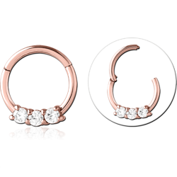 Rose Gold PVD Coated Surgical Steel Grade 316L Round Jeweled Hinged Segment Ring