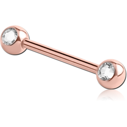 ROSE GOLD PVD COATED SURGICAL STEEL GRADE 316L DOUBLE SIDE PREMIUM CRYSTALS JEWELED BARBELL